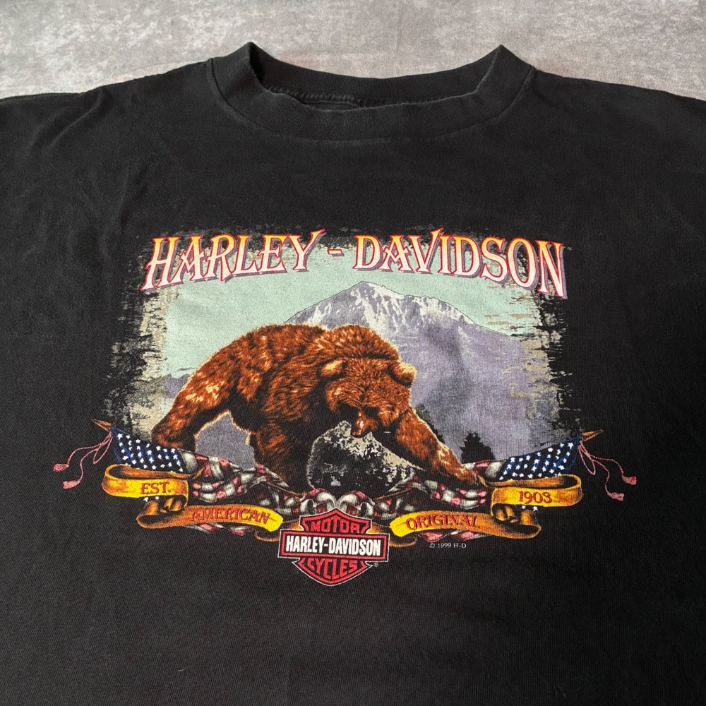 Vintage 1999 Harley Davidson Sacramento California Bear T-Shirt Black XL 90s